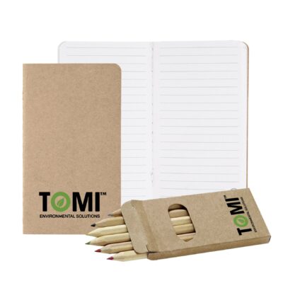 Eco-Recycled Budget Mini Notebook & 6 Color Pencil Set-1