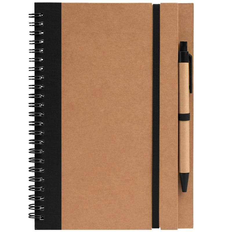 Kraft Hard Cover Spiral Notebook with Pen-2
