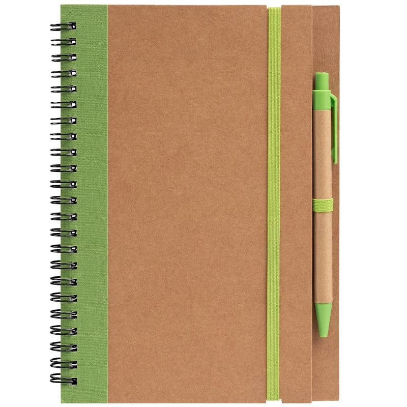 Kraft Hard Cover Spiral Notebook with Pen-3