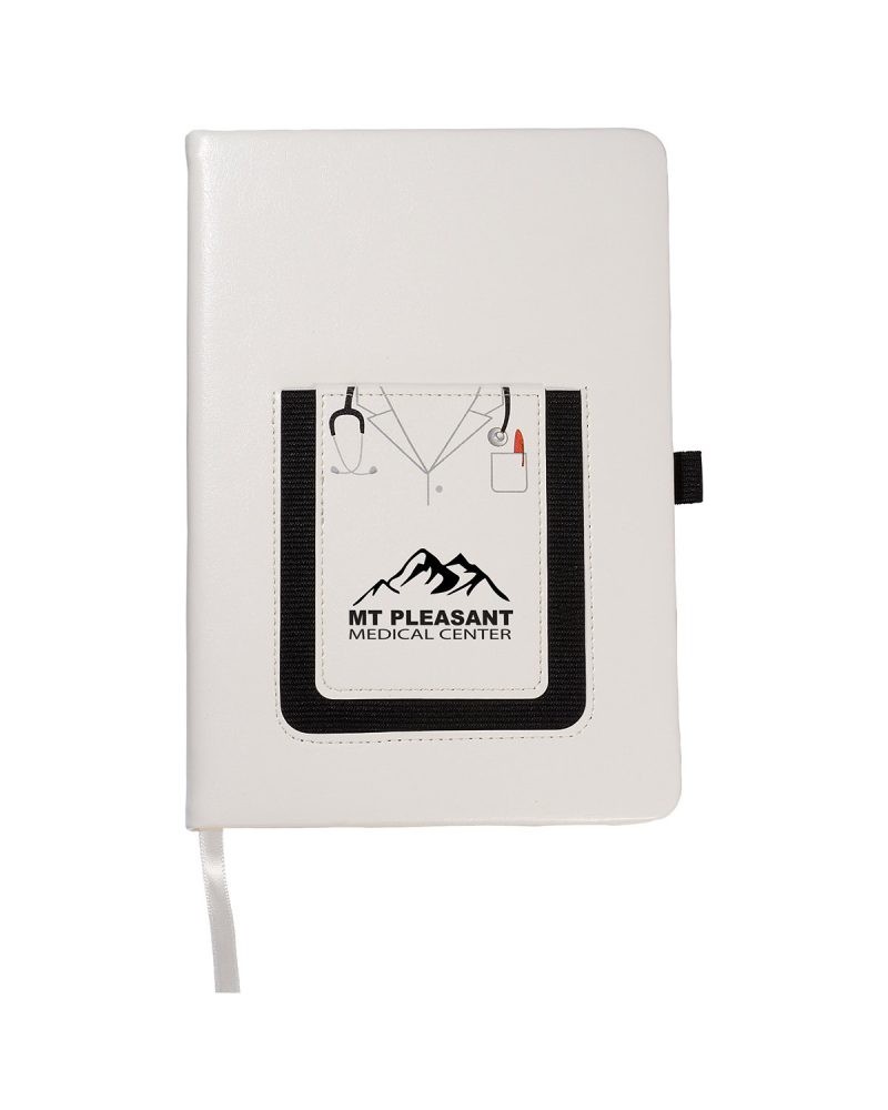 Medical-Theme-Journal-Notebook-With-Cell-Phone-Pocket-58-X-83-LG-9435 Medical Theme Journal Notebook With Cell Phone Pocket 5.8" X 8.3"-1