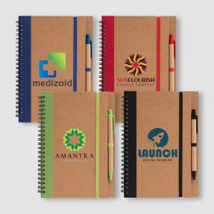 Kraft Hard Cover Spiral Notebook with Pen - Full-Color Inkjet-1