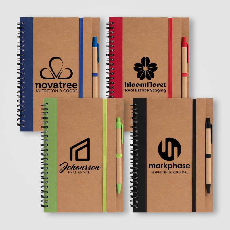Kraft-Hard-Cover-Spiral-Notebook-with-Pen-Silkscreen-NXJ Kraft Hard Cover Spiral Notebook with Pen - Silkscreen-1