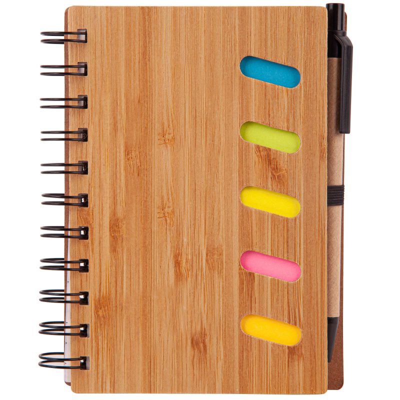 Bamboo Front Cover Notebook w/Sticky Note and Pen-2