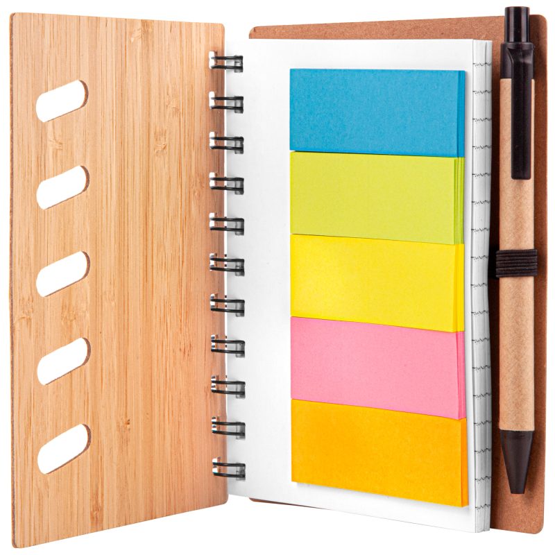 Bamboo Front Cover Notebook w/Sticky Note and Pen-3