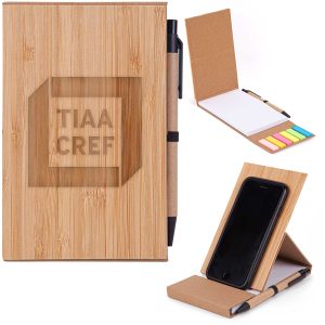 Bamboo Phone Holder Notepad & Pen Set w/Sticky Notes-1