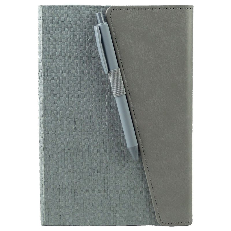 Textured Notebook & Soft-Touch Pen Set with Magnetic Closure and Silk Bookmark-2