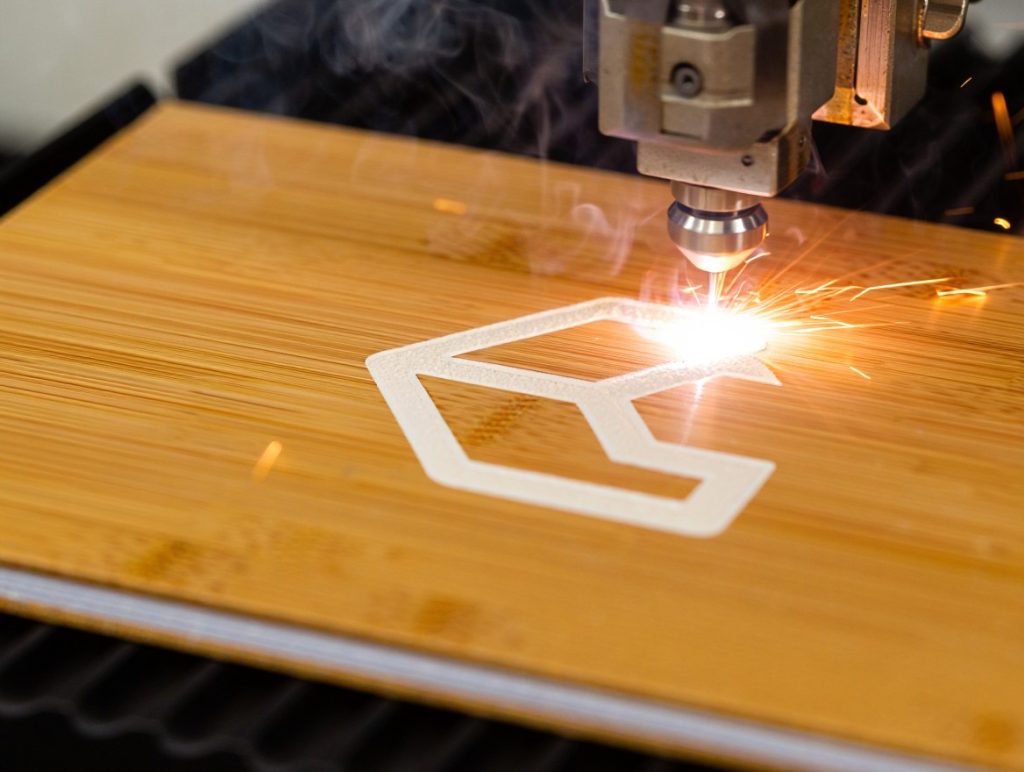 Laser engraving on bamboo notebook