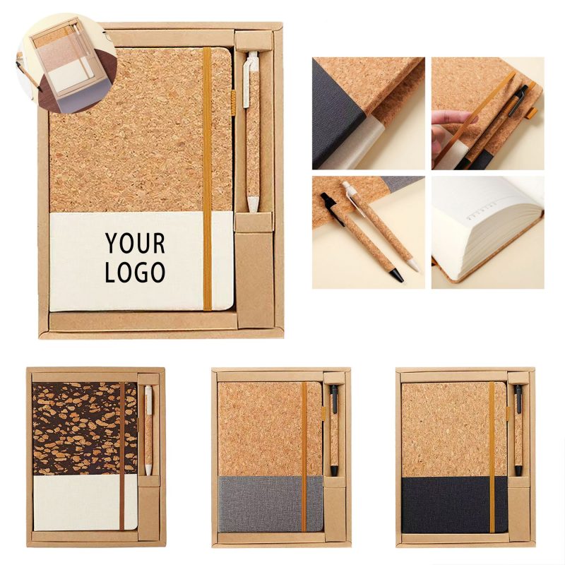 Natural Eco-Friendly Soft Wood Grain Wheat Straw Cover Notebook With Ball Pen Set-2